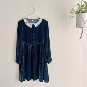 Vintage Blue Long Sleeve Dress with Peter Pan Collar
